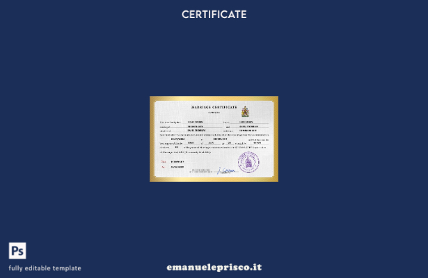 modello PSD di certificato di matrimonio canadese in stile verificato